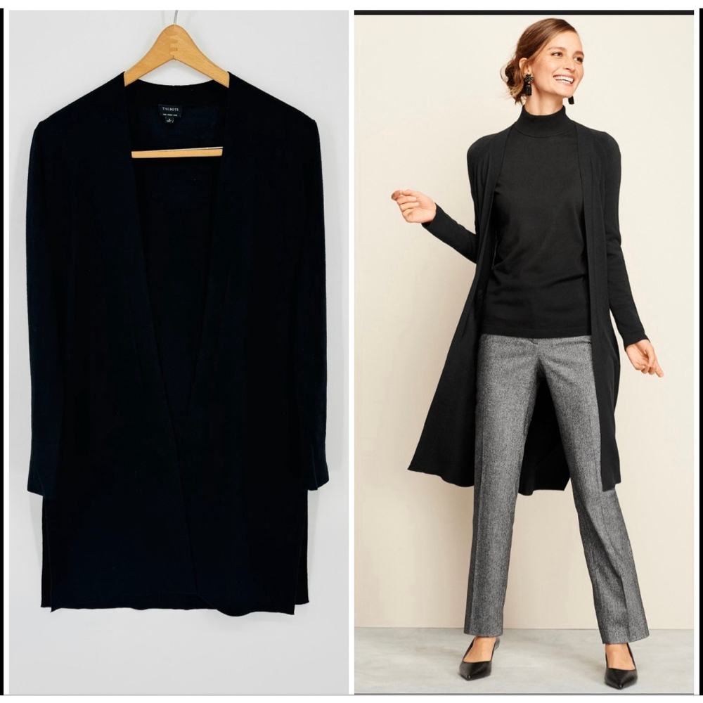 Women's Talbots Black Merino Wool Duster Cardigan Sweater S